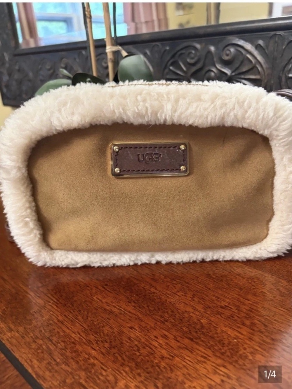 UGG Chestnut Suede Crossbody with Cream Shearling Trim